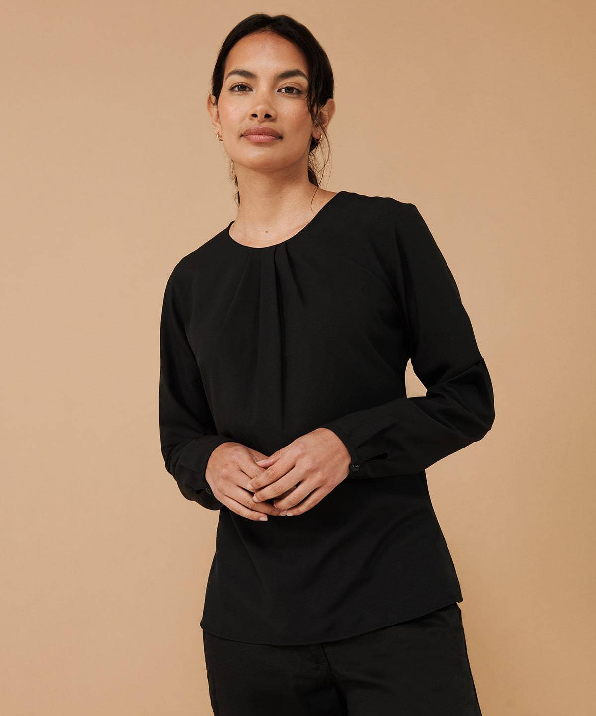 Black - Women's pleat front long sleeve blouse