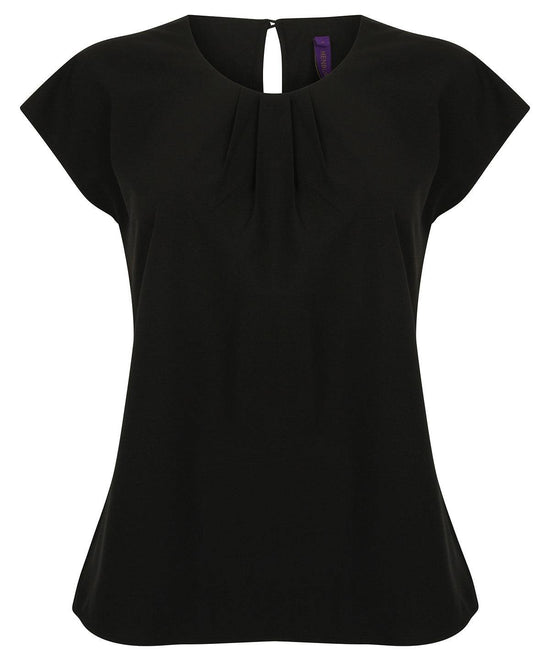 Black - Women's pleat front short sleeve blouse