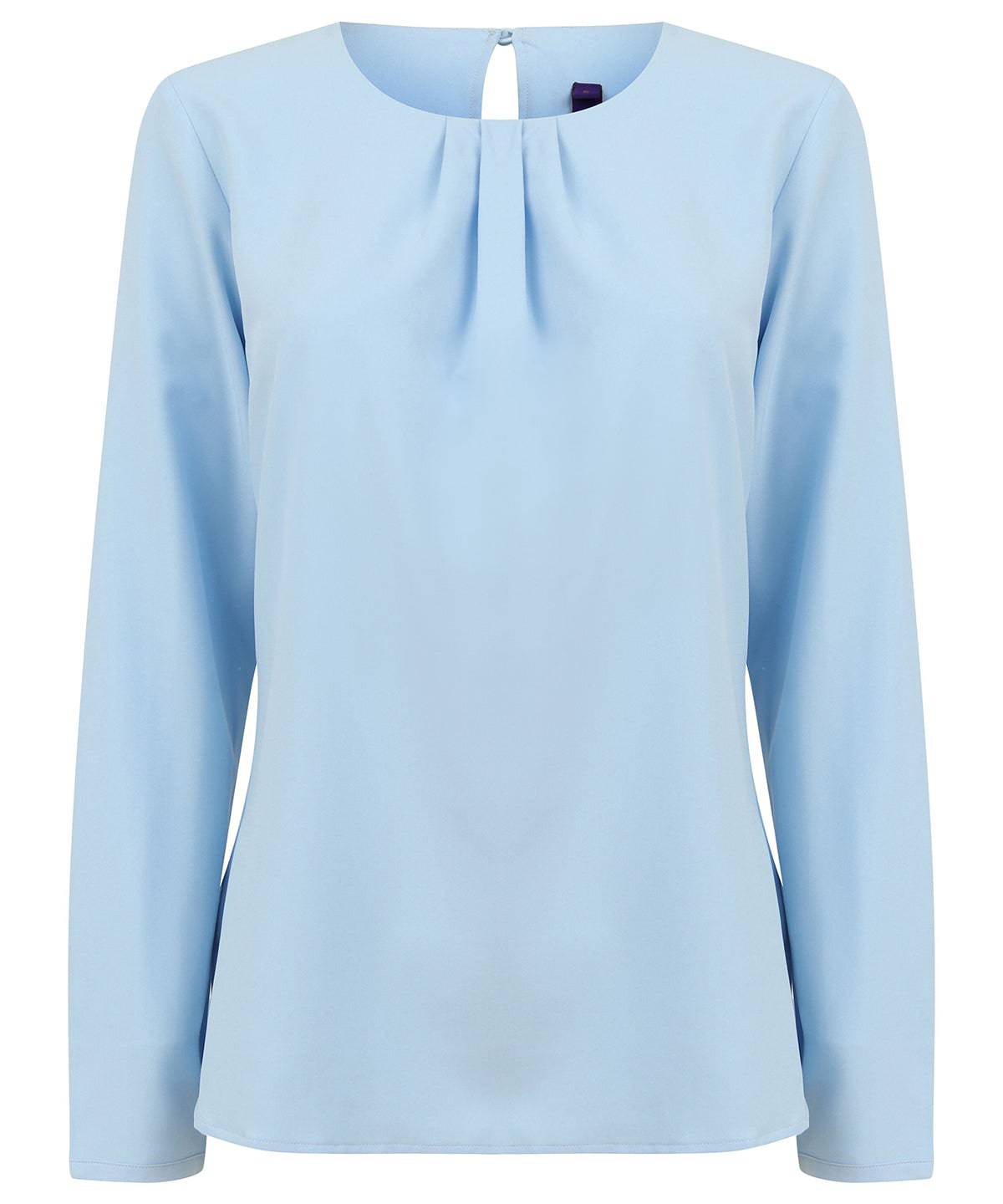Light Blue - Women's pleat front long sleeve blouse