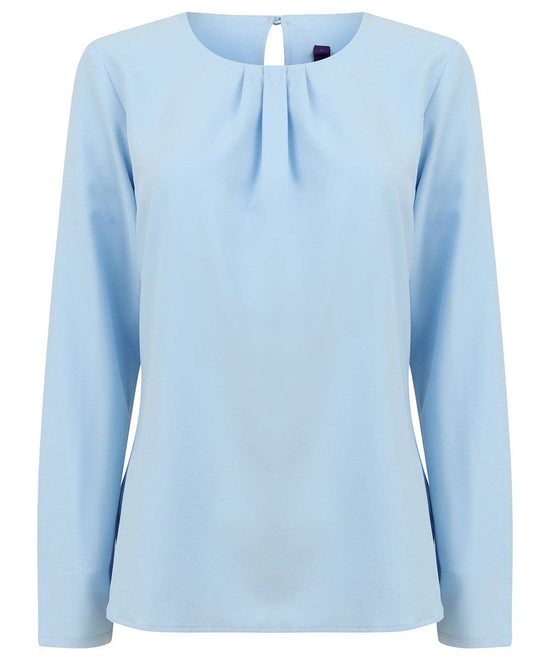 Light Blue - Women's pleat front long sleeve blouse