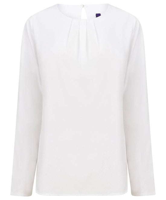 White - Women's pleat front long sleeve blouse
