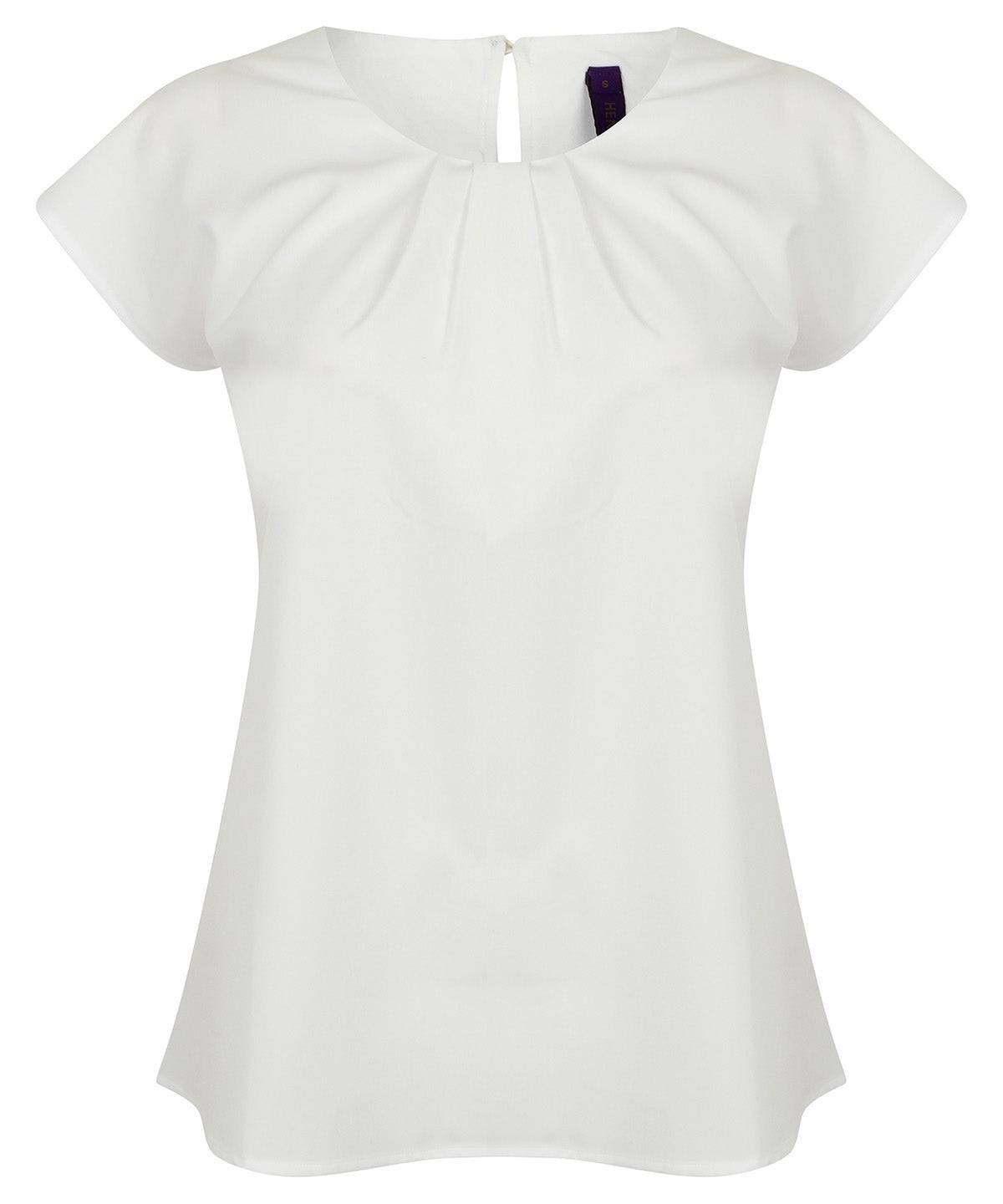 White - Women's pleat front short sleeve blouse