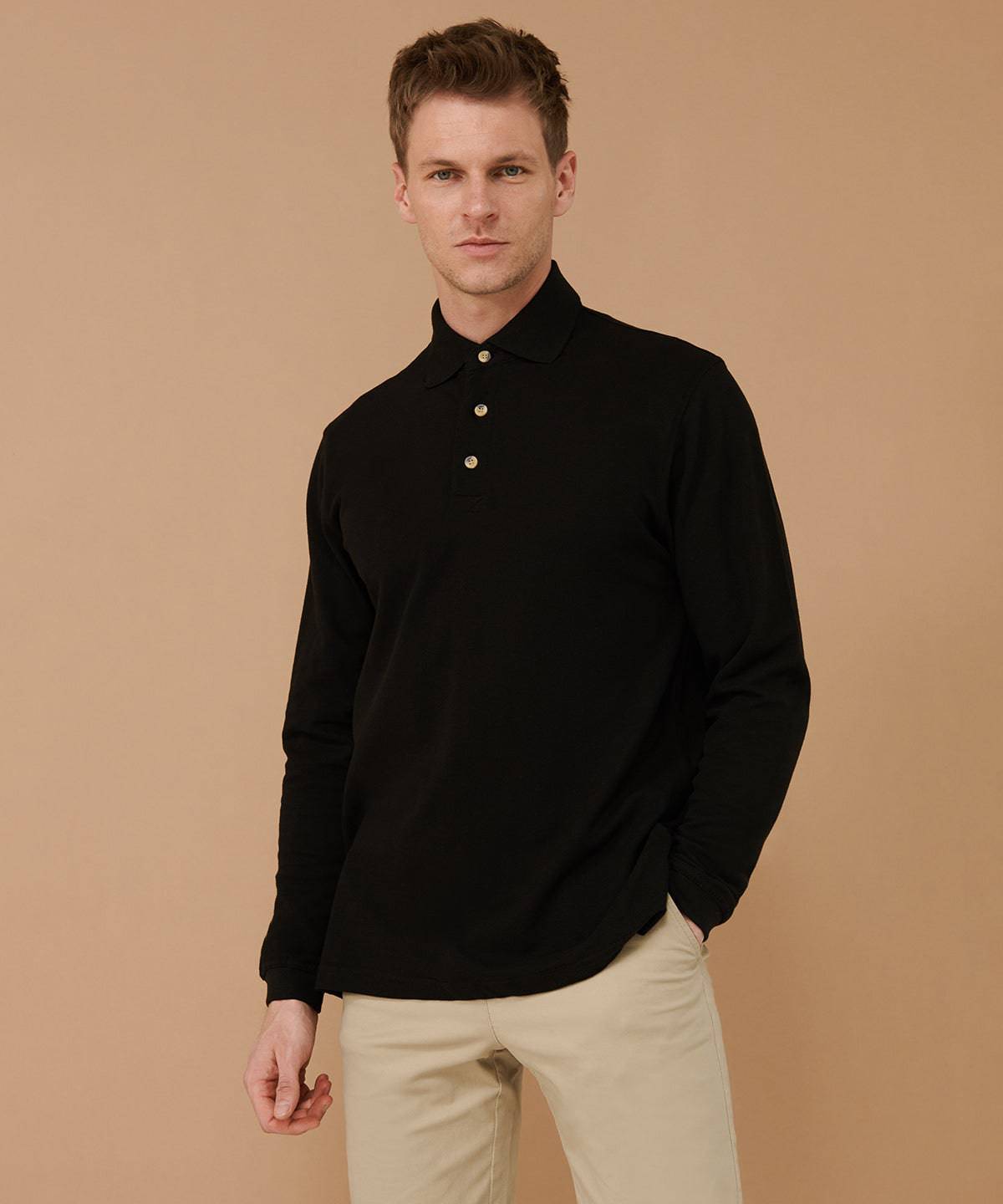 Black - Long sleeve cotton polo shirt