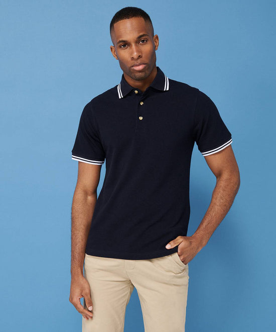 Navy Red tipping - Double tipped collar and cuff polo shirt