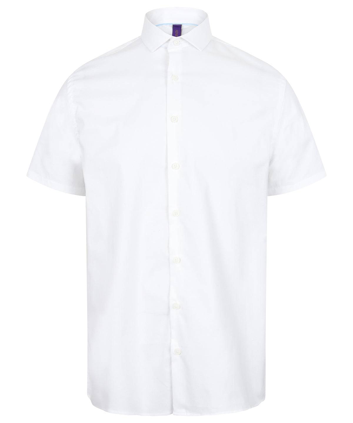 Blanc - Chemise extensible à manches courtes