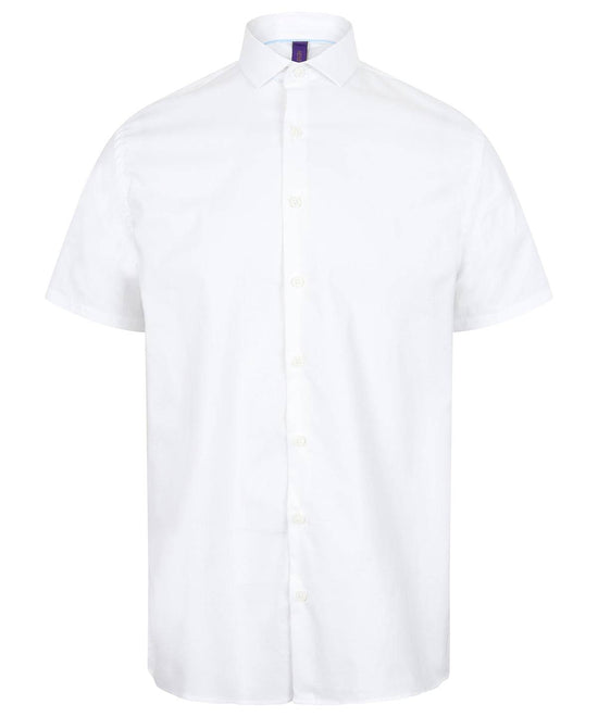 Blanc - Chemise extensible à manches courtes