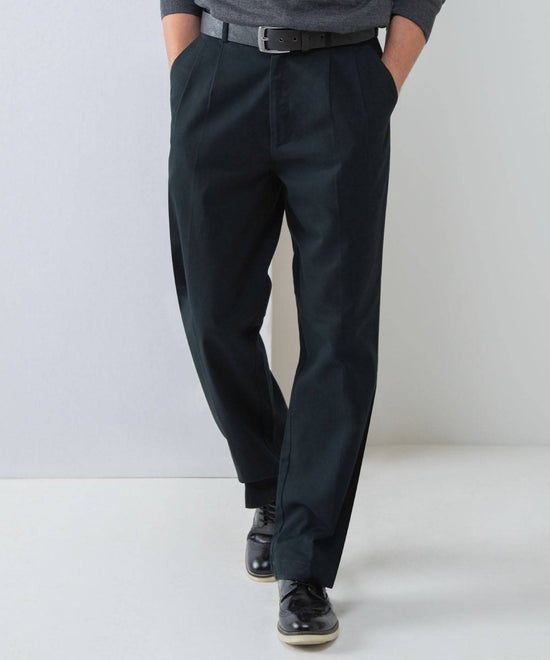 Navy - Teflon®-coated double-pleated chino trousers