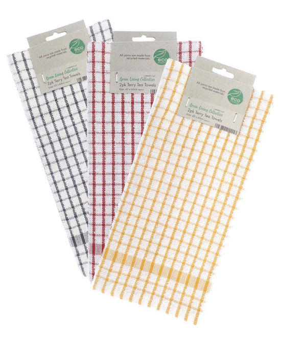 Yellow - Recycled terry tea towels (2-pack)