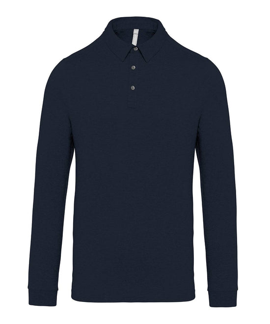 Navy - Jersey knit long sleeve polo shirt