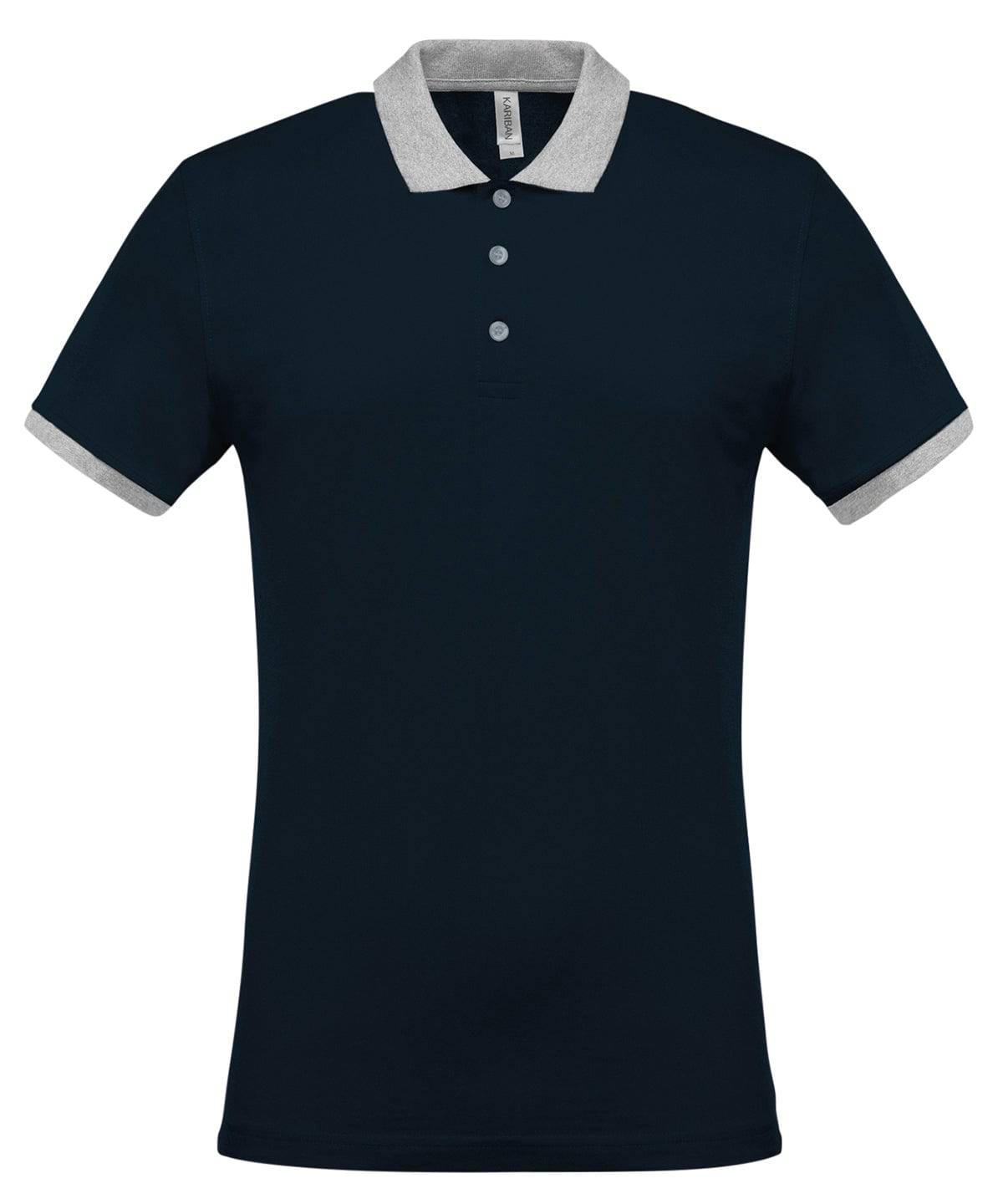 Navy/Oxford Grey - Two-tone piqué polo shirt