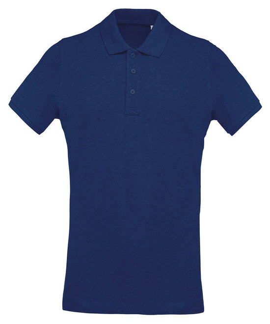 Ocean Blue Heather - Men's organic piqué short-sleeved polo shirt