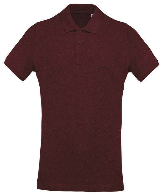 Wine Heather - Men's organic piqué short-sleeved polo shirt