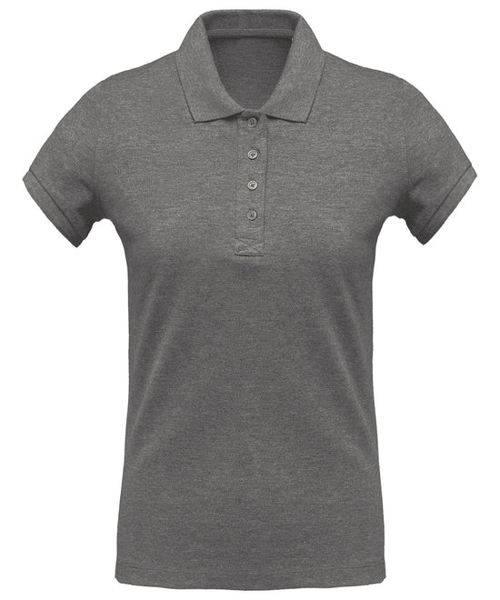 Grey Heather - Ladies’ organic piqué short-sleeved polo shirt