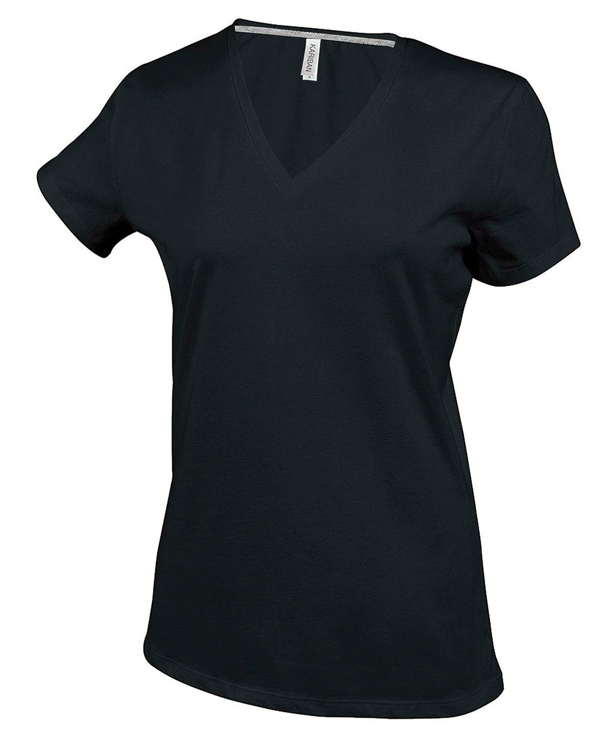 Black - Ladies' short-sleeved V-neck T-shirt