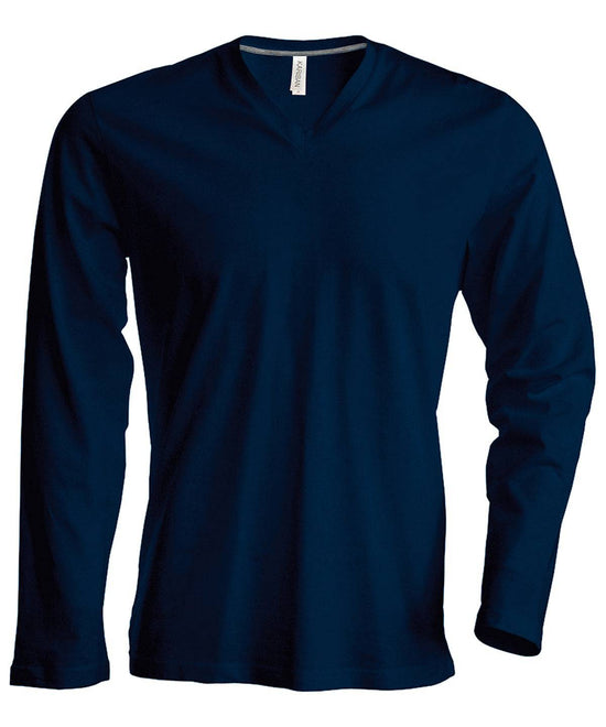 Navy - Men's long-sleeved V-neck T-shirt