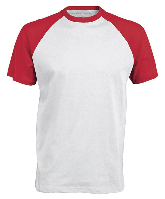 Weiß/Rot - Baseball Kurzarm-T-Shirt zweifarbig