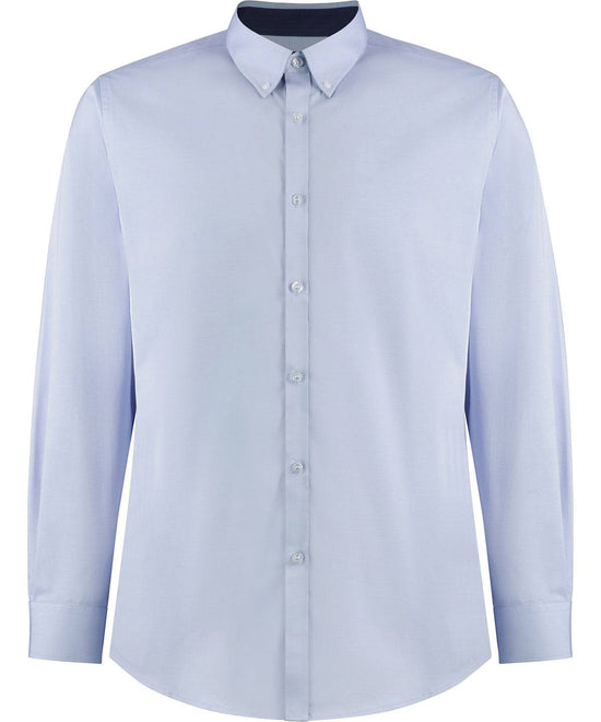 Light Blue/Navy - Contrast premium Oxford shirt (button-down collar) long-sleeved (tailored fit)