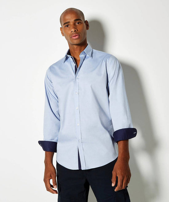 Light Blue/Navy - Contrast premium Oxford shirt (button-down collar) long-sleeved (tailored fit)