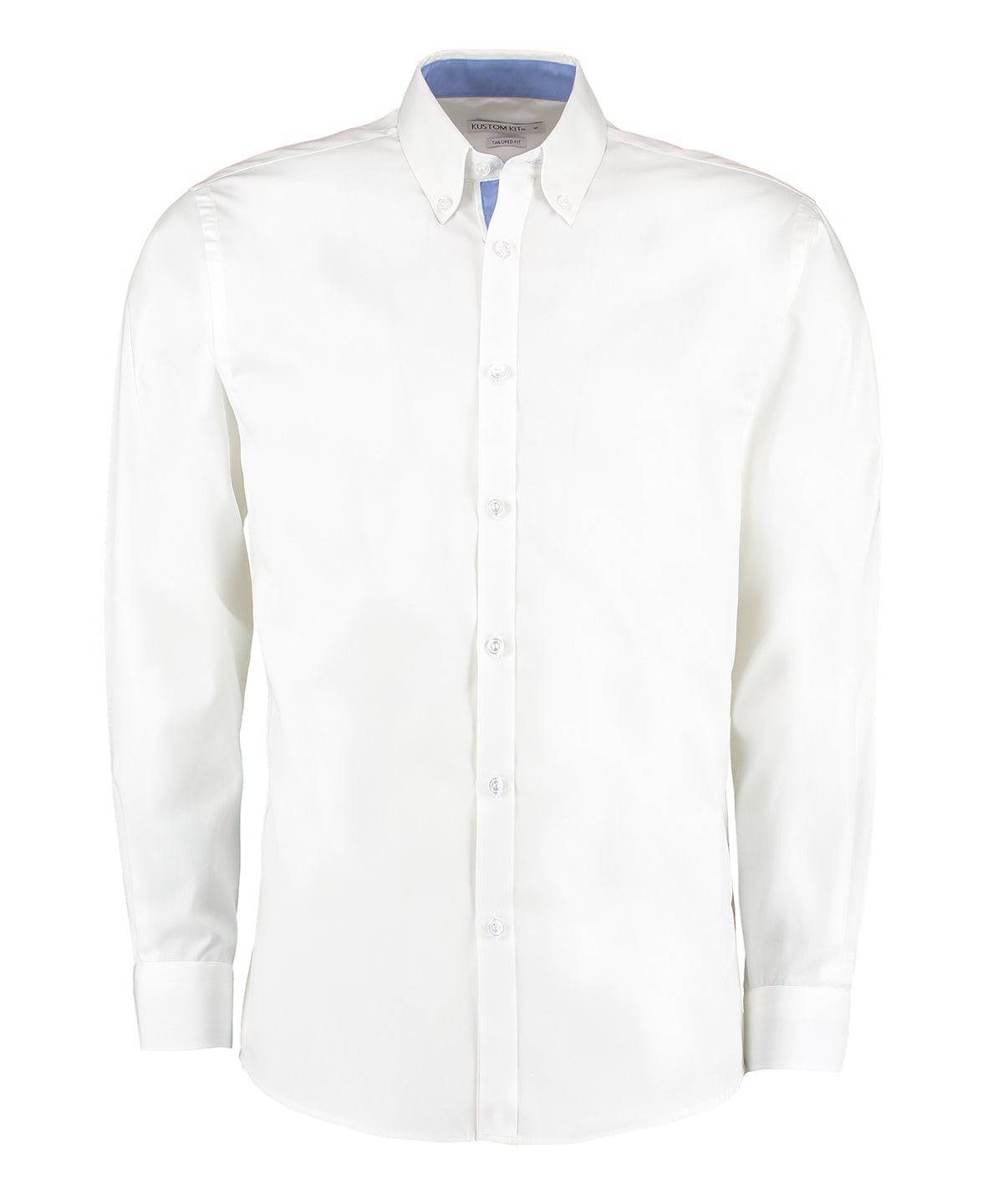 White/Mid Blue - Contrast premium Oxford shirt (button-down collar) long-sleeved (tailored fit)