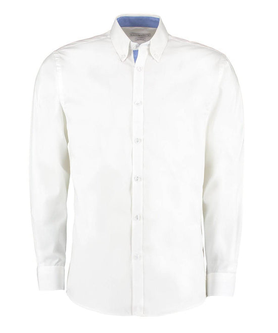 White/Mid Blue - Contrast premium Oxford shirt (button-down collar) long-sleeved (tailored fit)