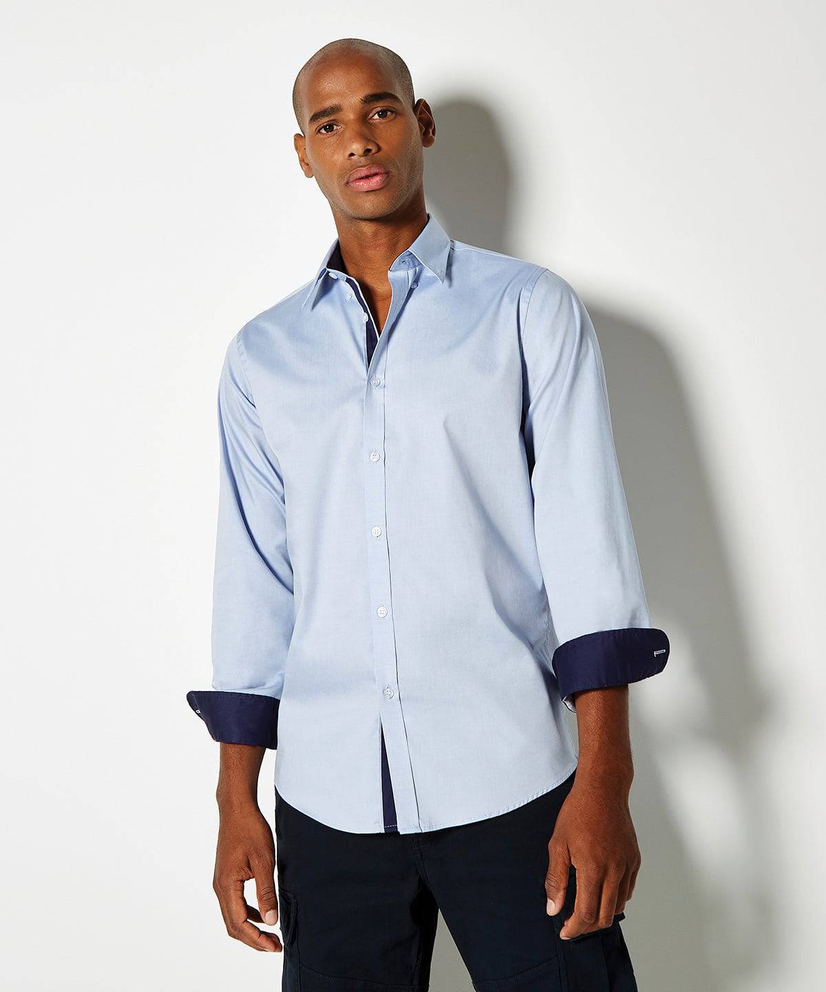 White/Mid Blue - Contrast premium Oxford shirt (button-down collar) long-sleeved (tailored fit)