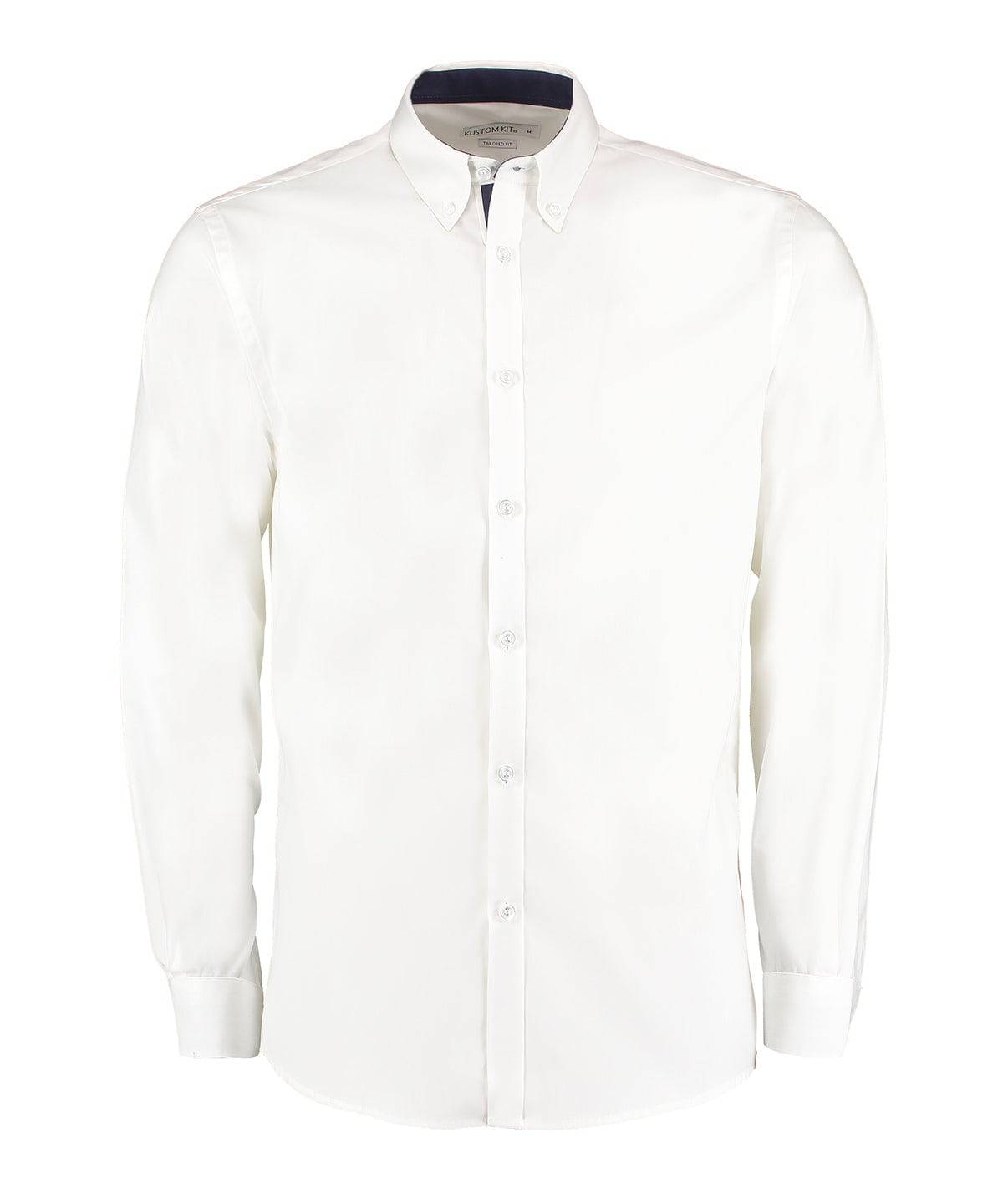 White/Navy - Contrast premium Oxford shirt (button-down collar) long-sleeved (tailored fit)