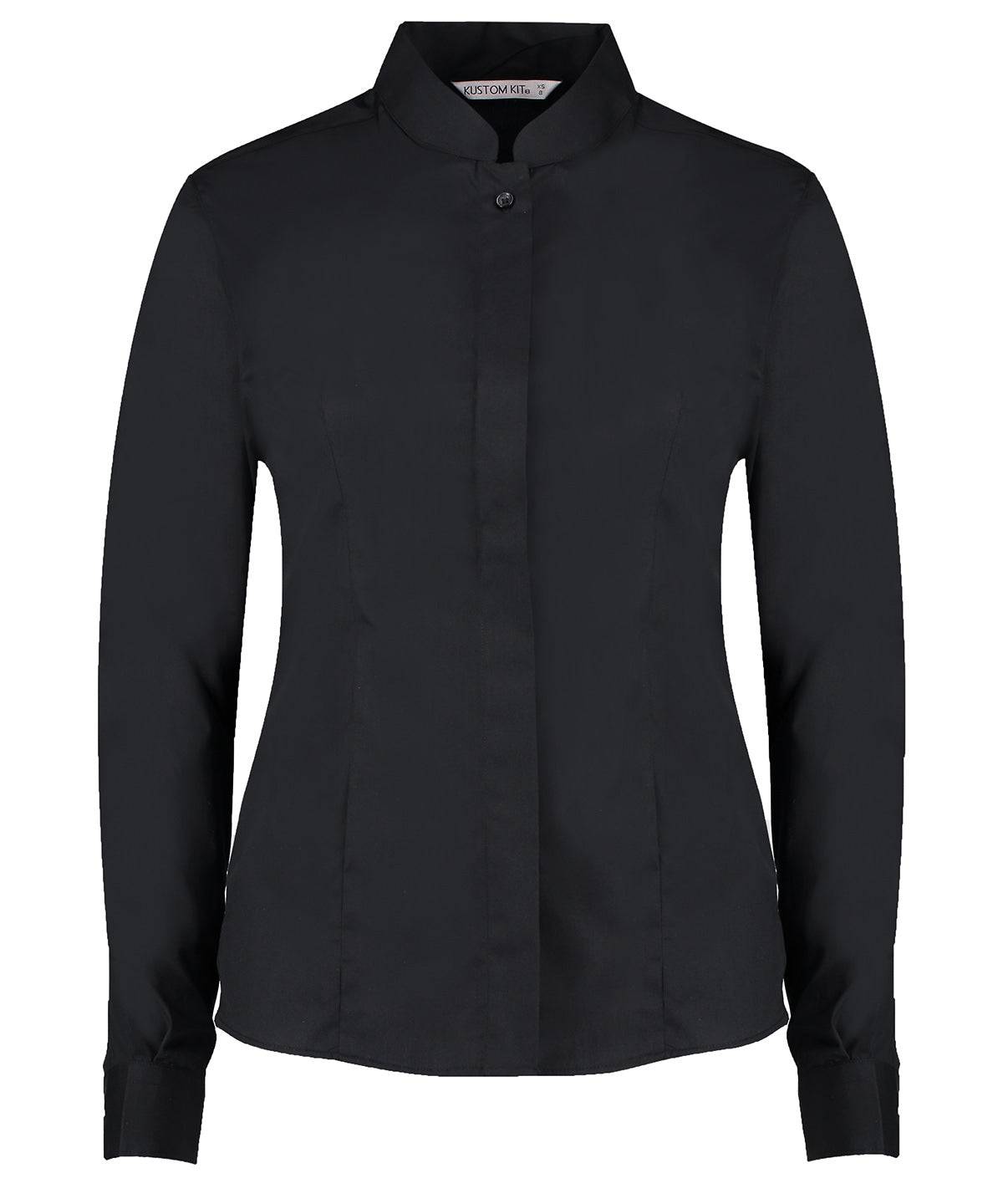 Black - Women's mandarin collar shirt long-sleeved (tailored fit)