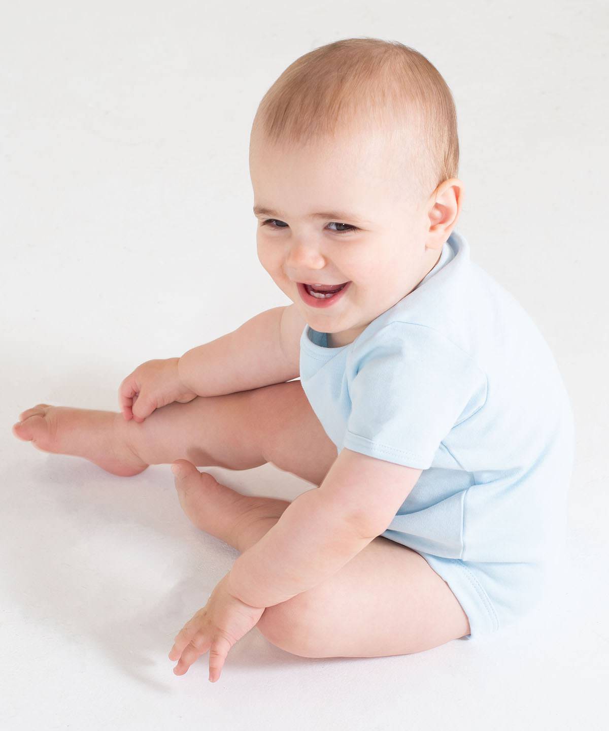 Pale Blue - Short-sleeved bodysuit with envelope neck opening