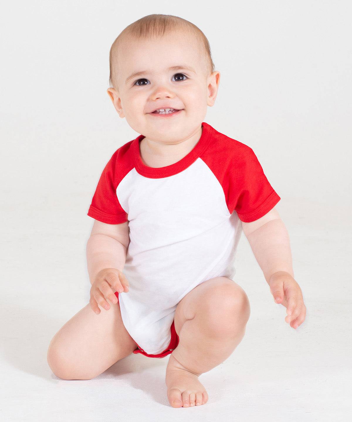 White/Red - Essential short-sleeved baseball bodysuit