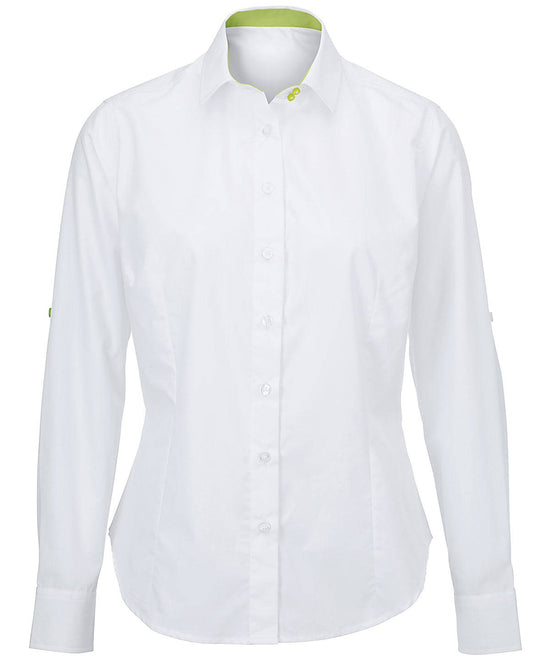 White/Lime - Women's white roll-up sleeve shirt (NF521W)