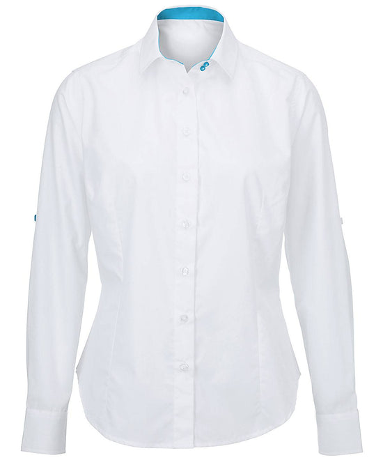 Load image into Gallery viewer, White/Peacock - Women&amp;#39;s white roll-up sleeve shirt (NF521W)
