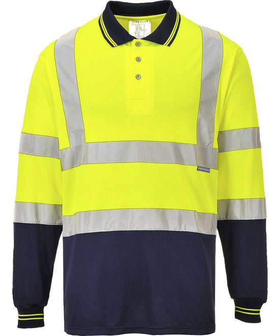 Yellow/Navy - Two-tone long sleeve polo (S279)