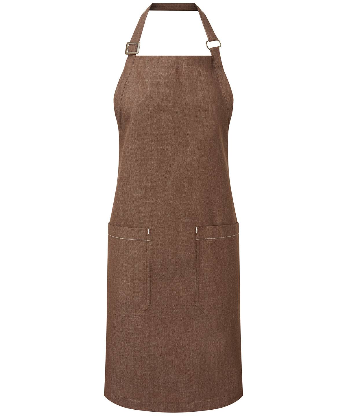 Brown Denim - Cotton denim bib apron, organic and Fairtrade certified