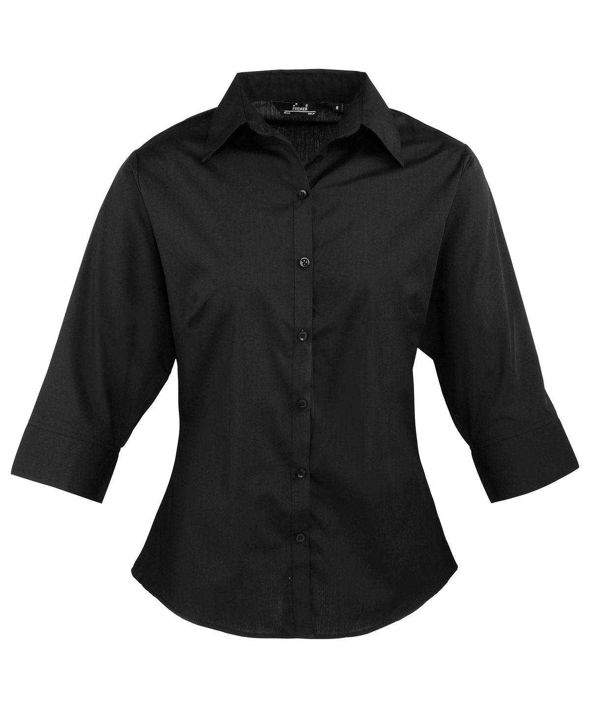 Black* - Women's ¾ sleeve poplin blouse