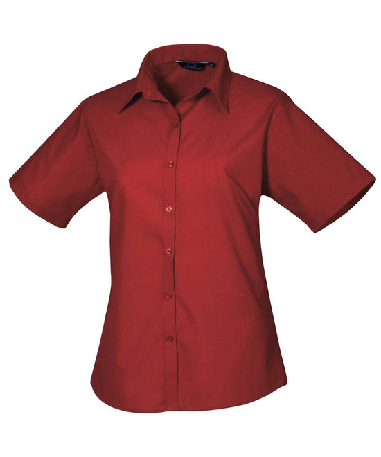 Burgundy* - Women's short sleeve poplin blouse