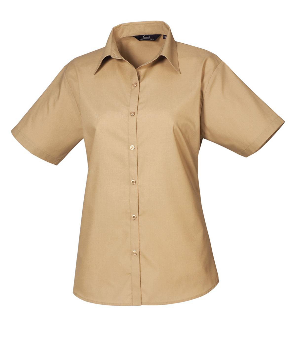 Khaki - Women's short sleeve poplin blouse