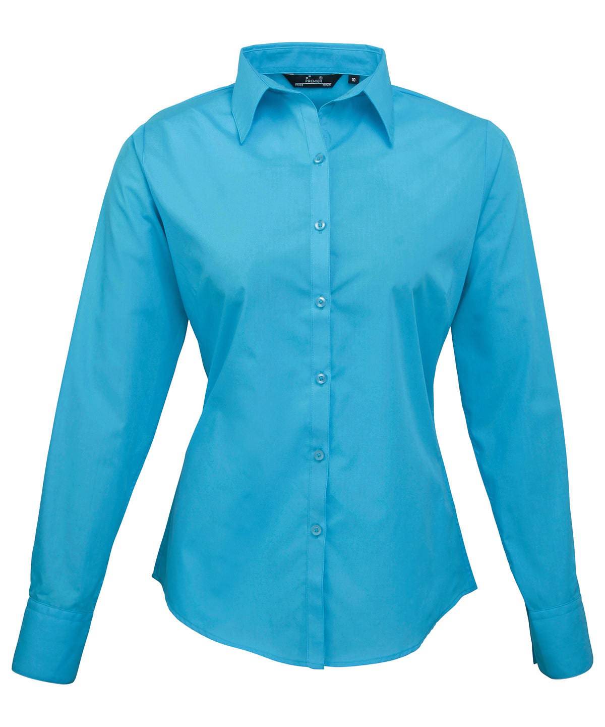 Turquoise - Women's poplin long sleeve blouse