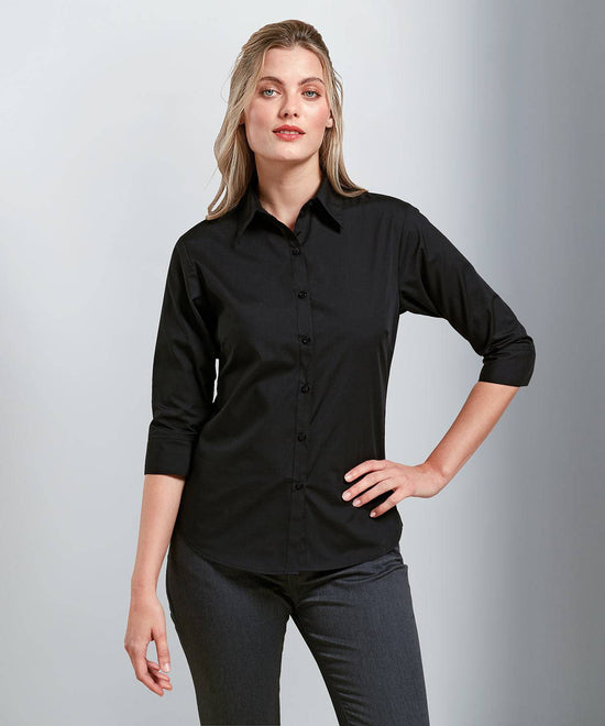 Bleu clair - Blouse popeline manches ¾ pour femme