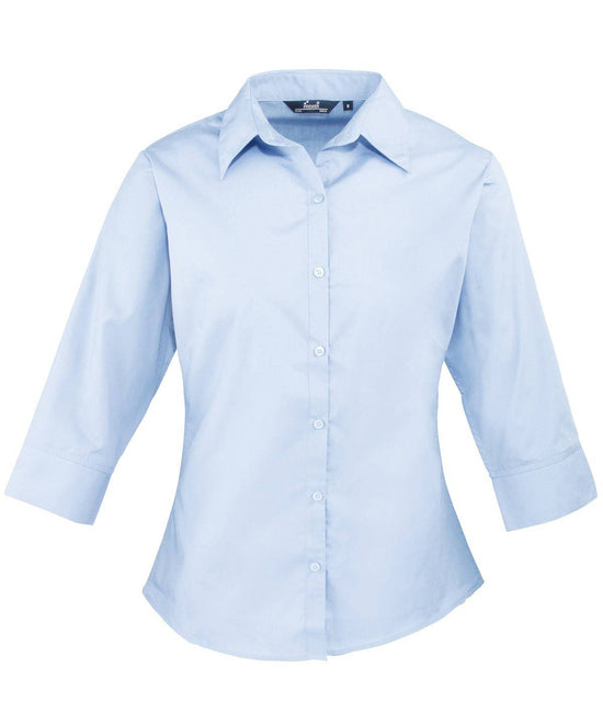 Light Blue - Women's ¾ sleeve poplin blouse