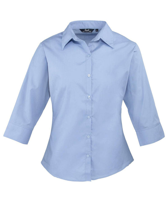 Mid Blue - Women's ¾ sleeve poplin blouse