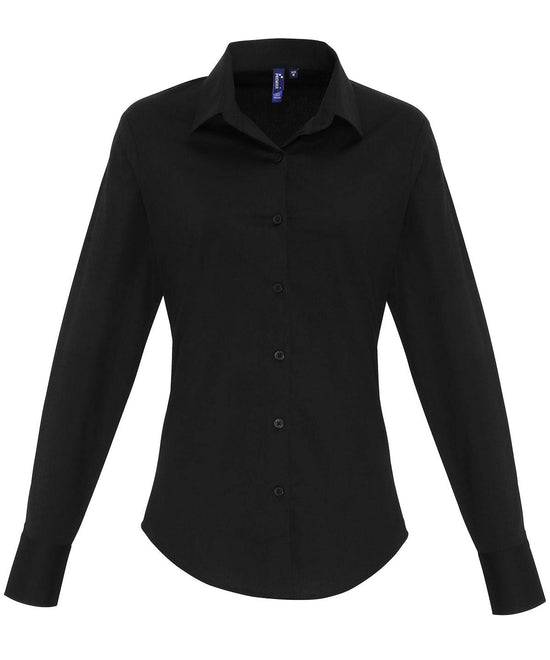 Black - Women's stretch fit cotton poplin long sleeve blouse
