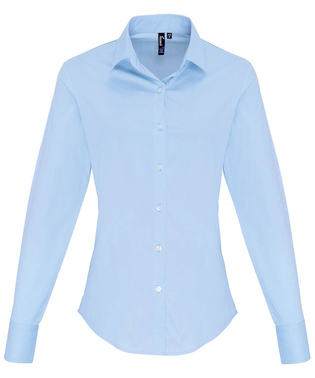 Pale Blue - Women's stretch fit cotton poplin long sleeve blouse
