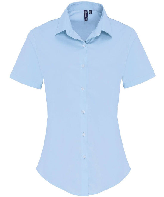 Pale Blue - Women's stretch fit cotton poplin short sleeve blouse