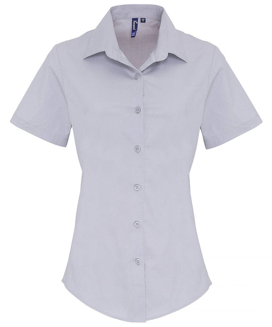 Silver - Women's stretch fit cotton poplin short sleeve blouse