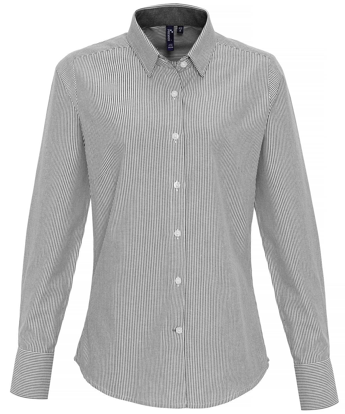 White/Grey - Women's cotton-rich Oxford stripes blouse