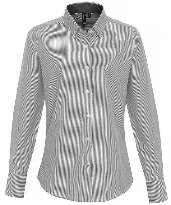 White/Grey - Women's cotton-rich Oxford stripes blouse