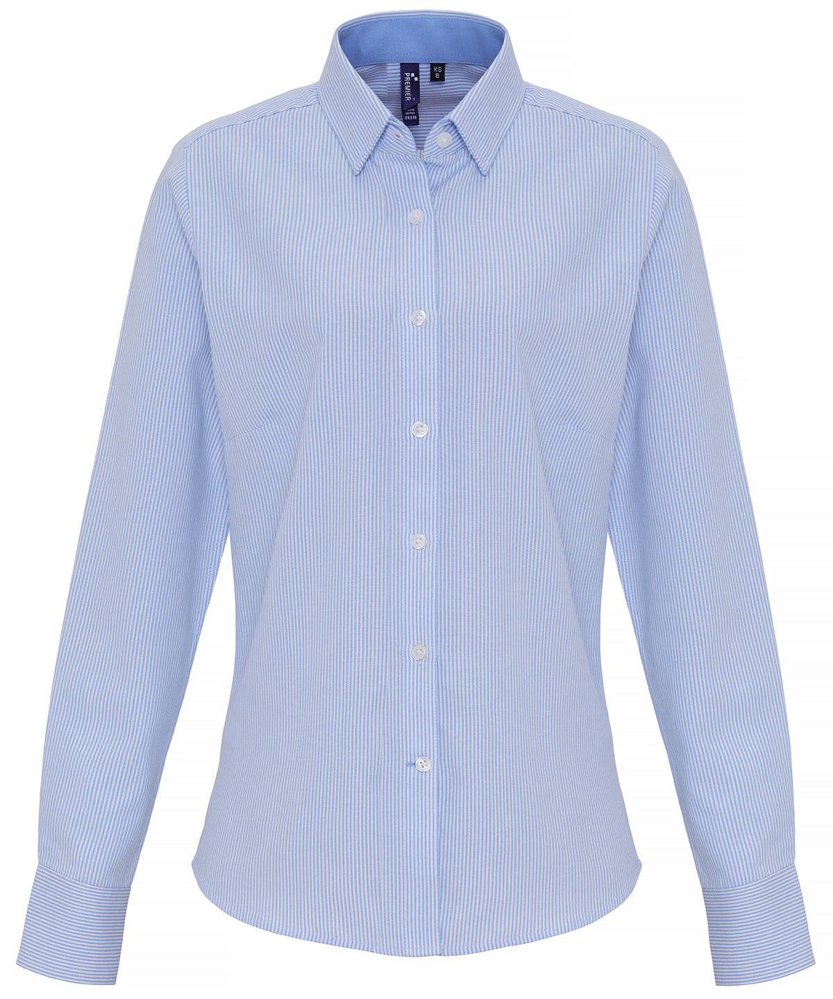 White/Light Blue - Women's cotton-rich Oxford stripes blouse