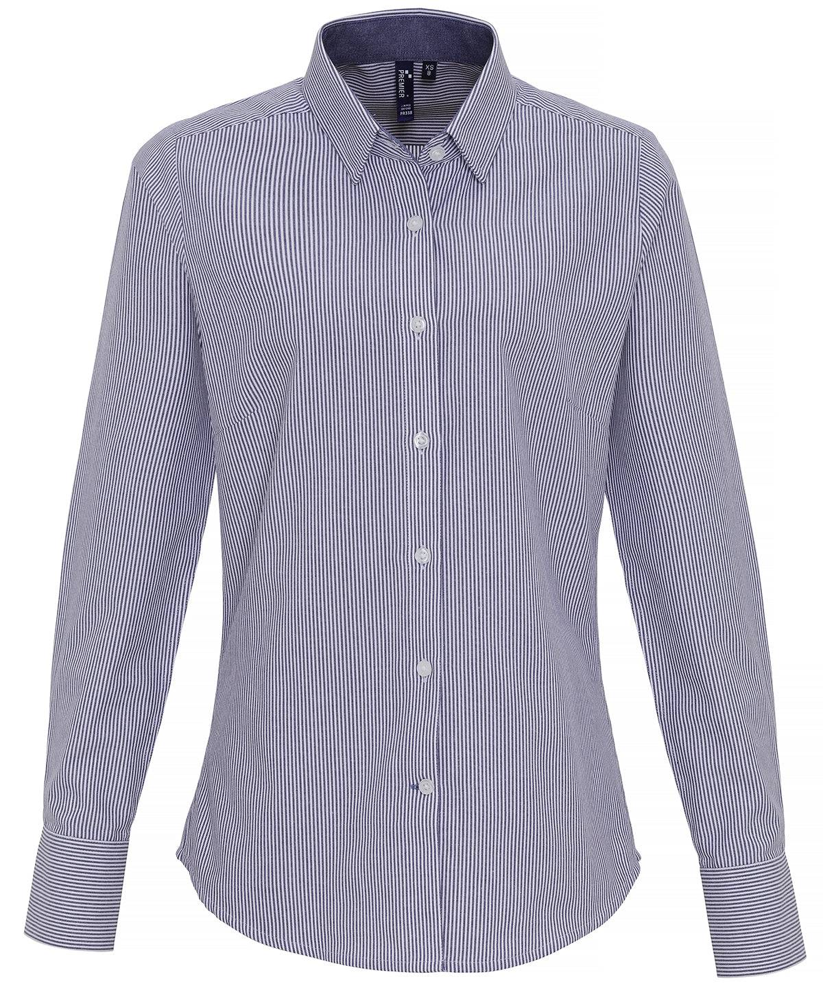 White/Navy - Women's cotton-rich Oxford stripes blouse