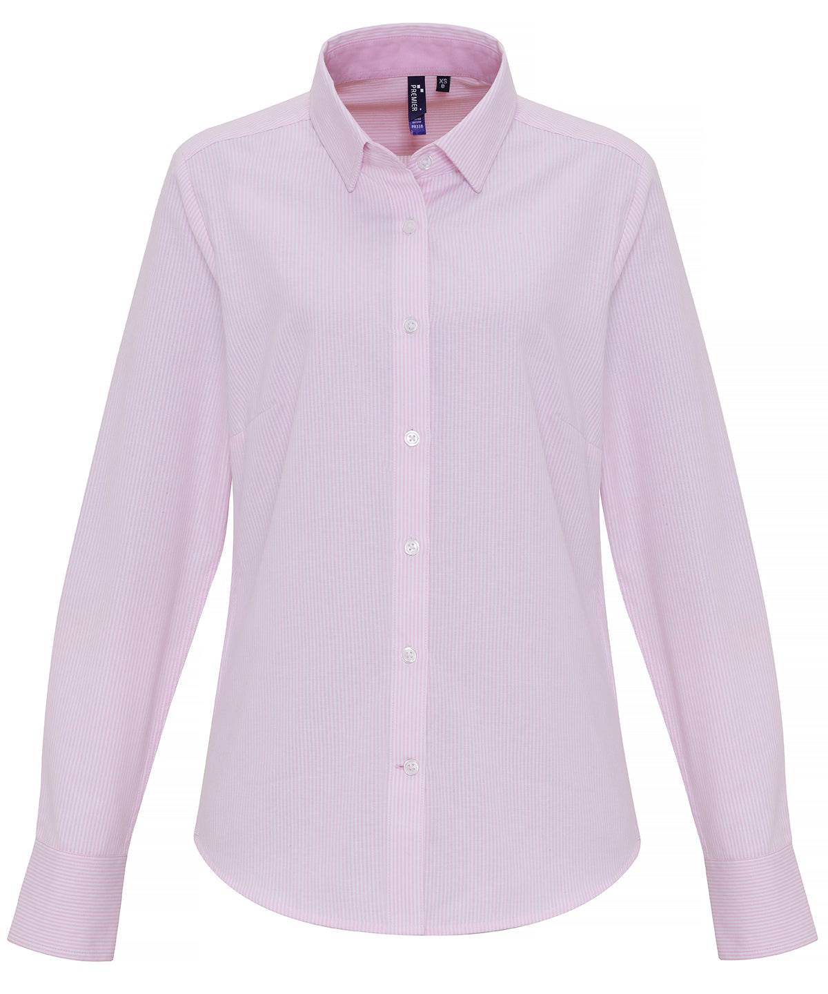 White/Pink - Women's cotton-rich Oxford stripes blouse