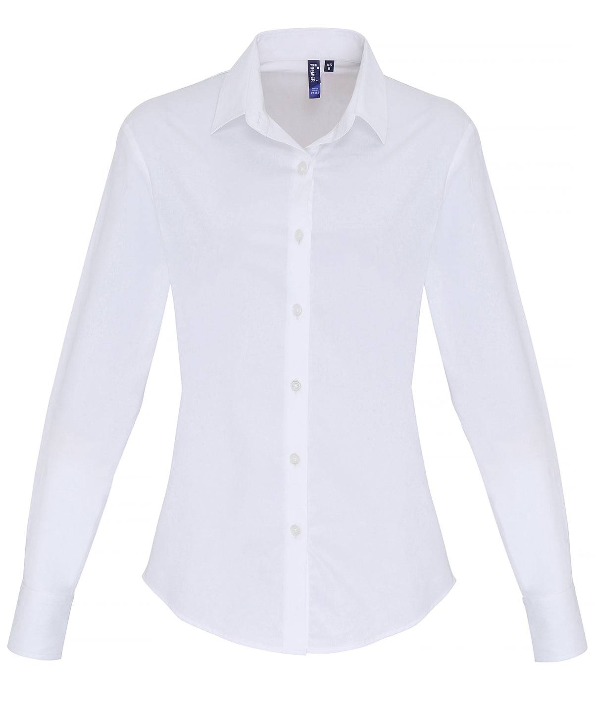 White - Women's stretch fit cotton poplin long sleeve blouse